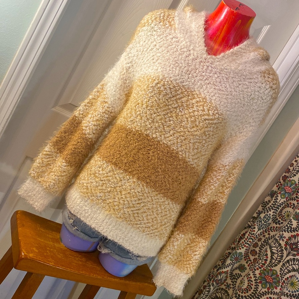 Absolutely Cream and Brown Cowl Neck Sweater Hoodie